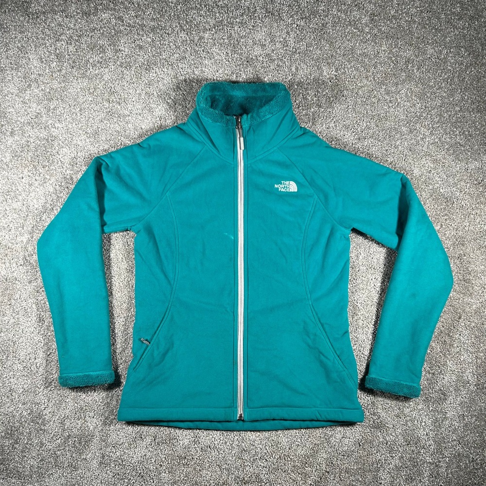 The North Face Womens Full Zip Fleece Jacket Teal Green Small Raglan Sleeve
